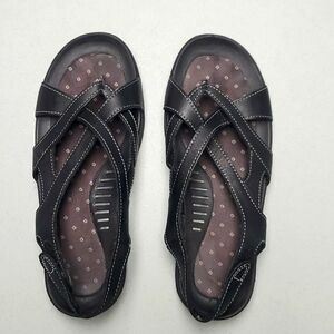 Lands' End black sandal with white stitching.  Size 7M